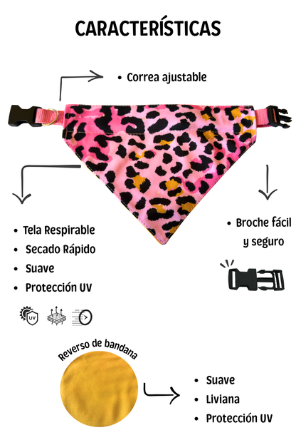Bandana con collar ajustable para perros y gatos - Pink Print