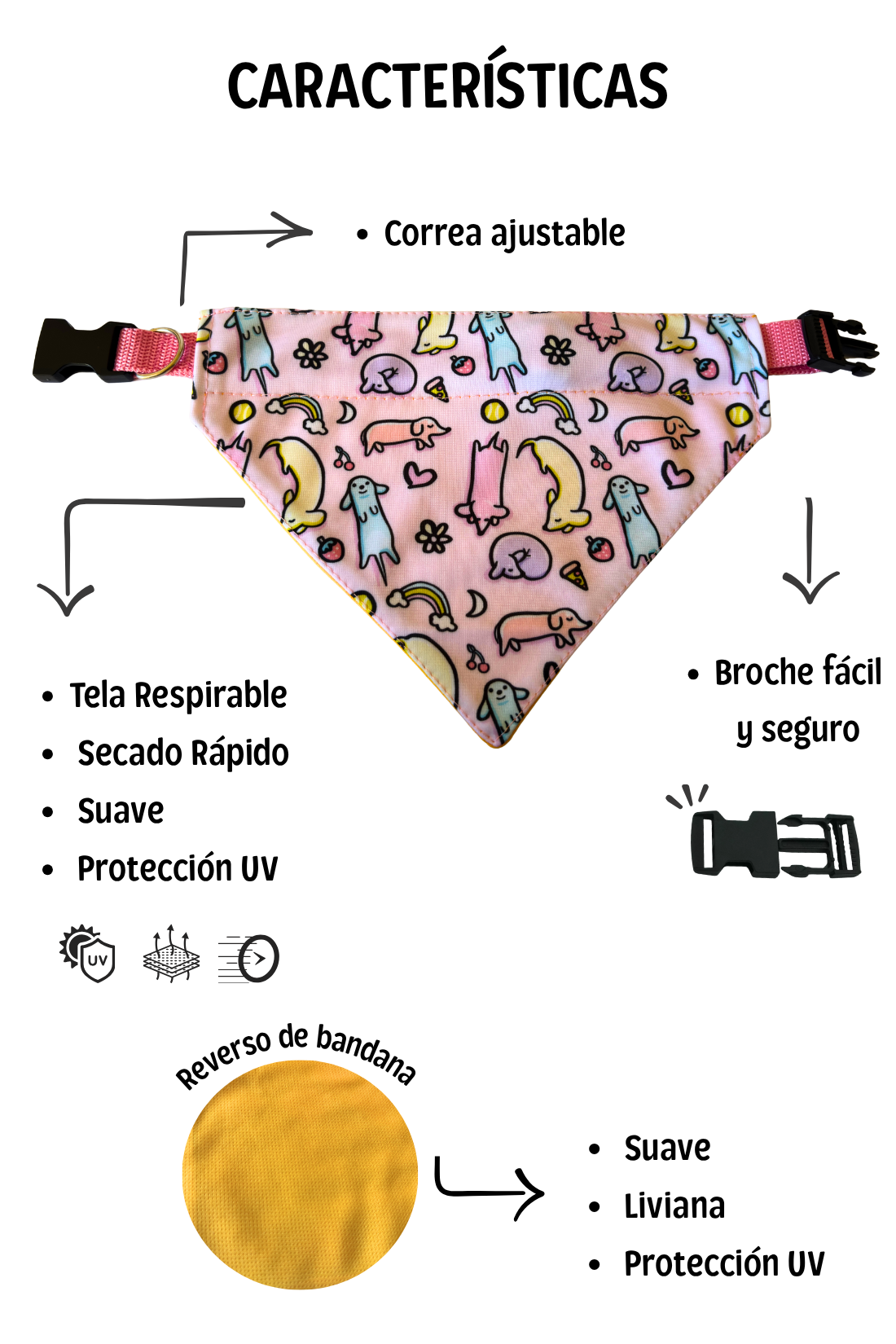 Bandana con collar ajustable para perros y gatos - Salchichas