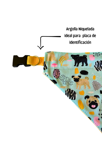 Bandana con collar ajustable para perros y gatos - Pug