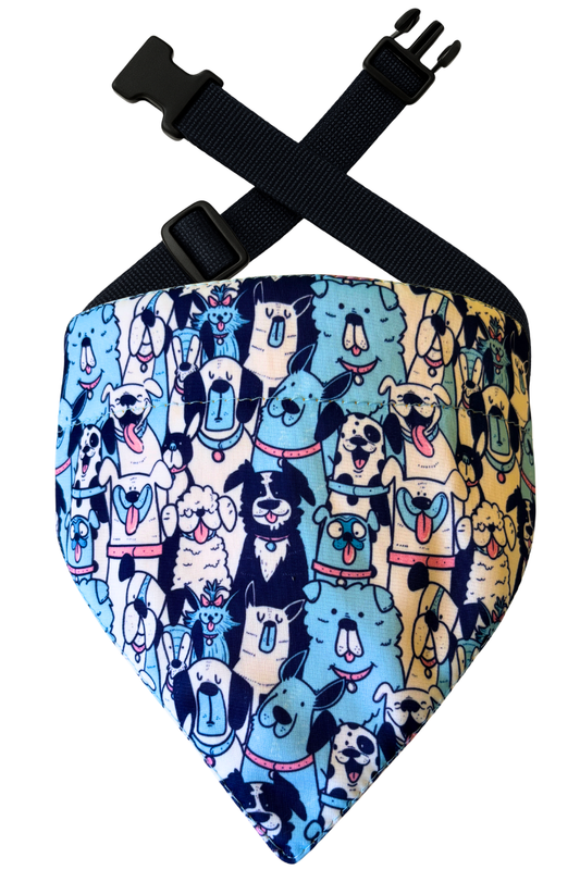 Bandana con collar ajustable para perros y gatos - Perritos azules