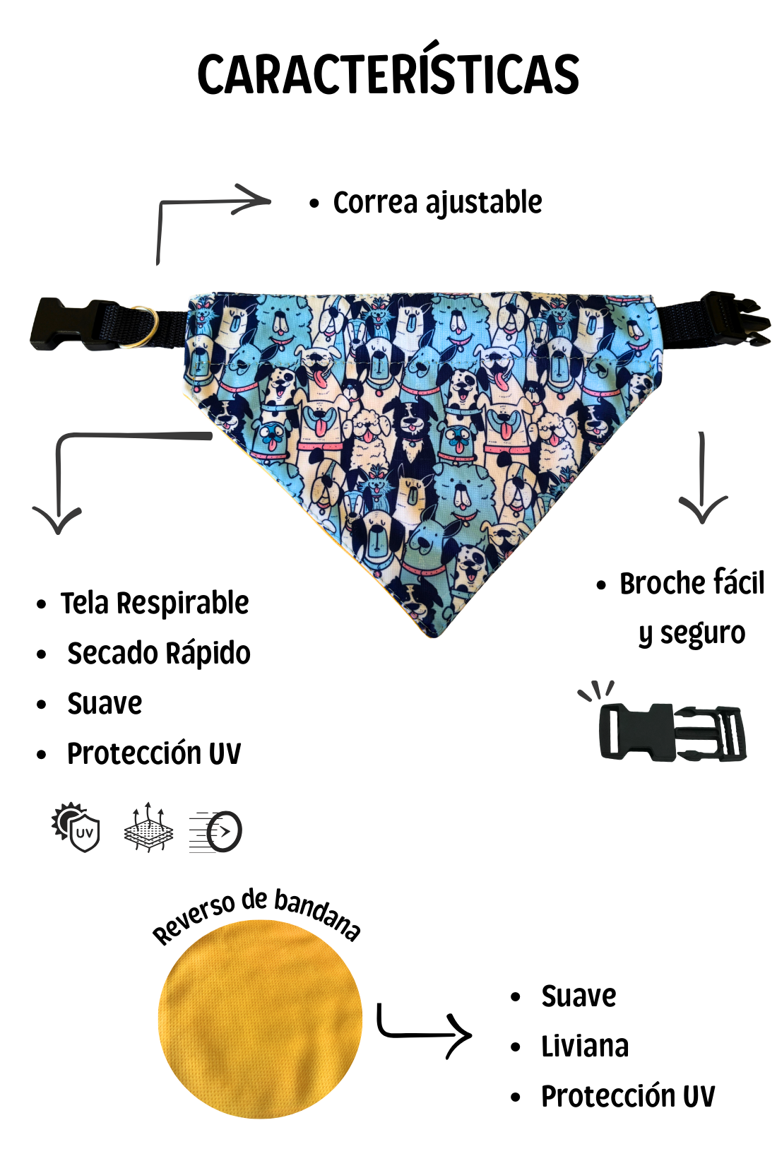 Bandana con collar ajustable para perros y gatos - Perritos azules