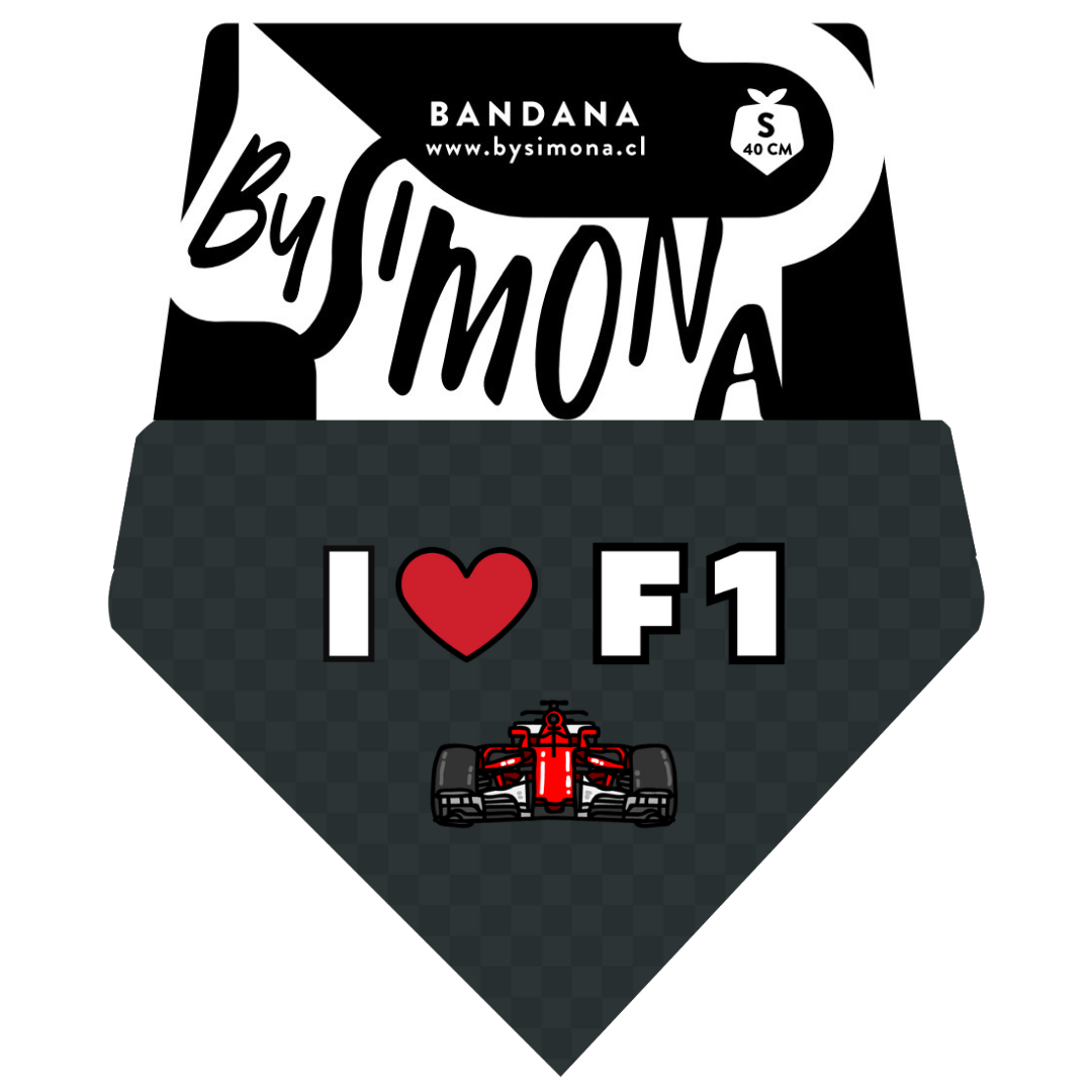 Bandana con Collar Ajustable para Perros y Gatos - I LOVE F1 ♥