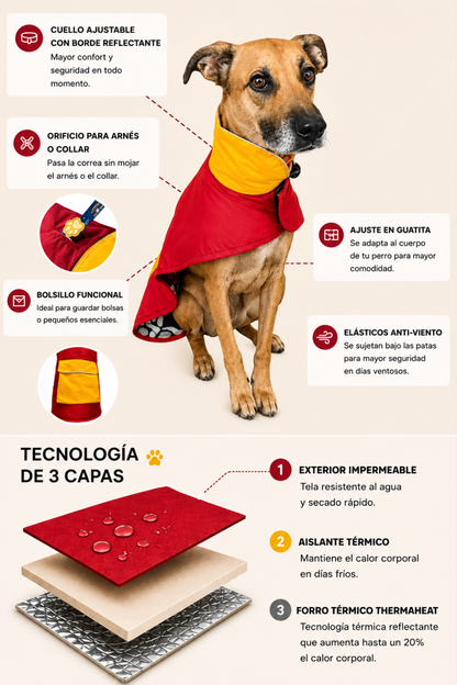 Parka Impermeable para perros Roja + Bandana de regalo