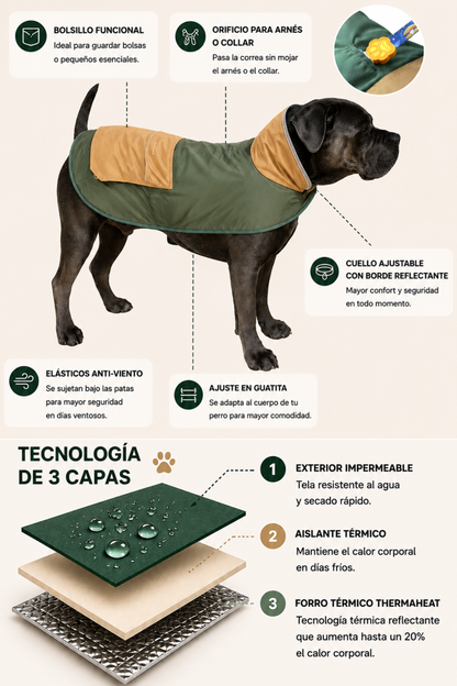 Parka Impermeable para perros Verde + Bandana de regalo