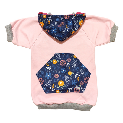 Polerón rosado para perros flores azules